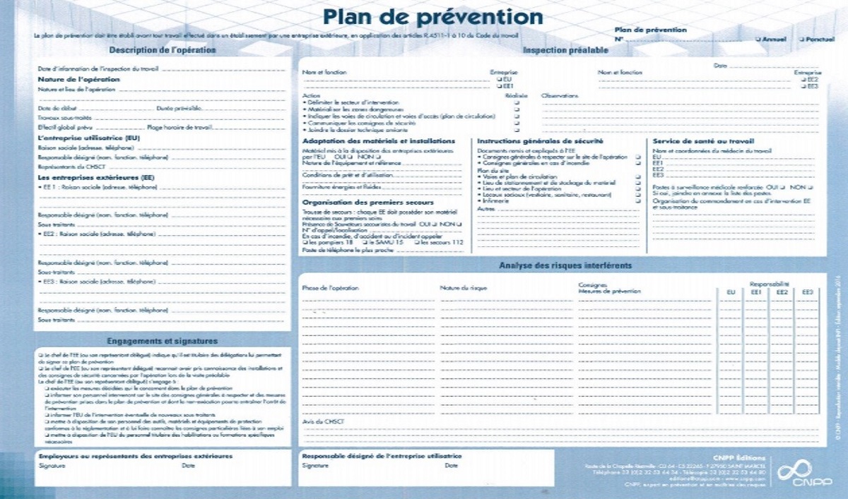 Plan de prévention Entreprise extérieure