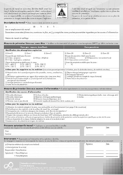 Illustration du permis de travail Atex. (Image CNPP).