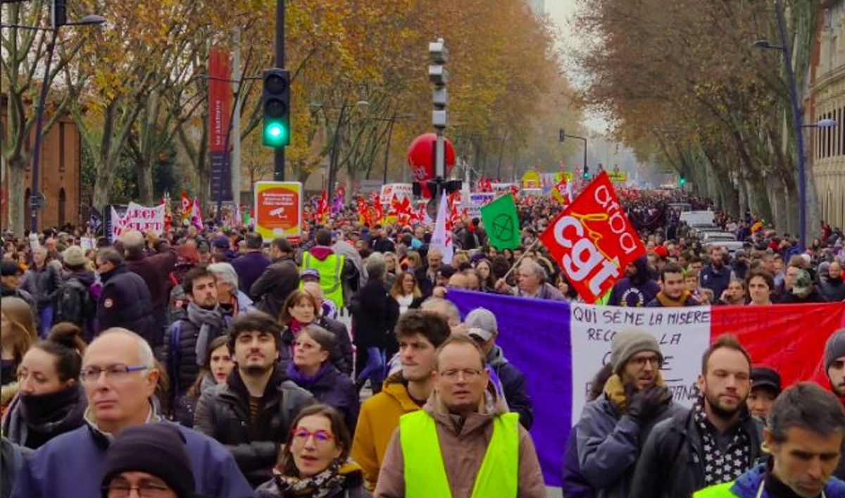 Manifestation du 5 décembre 2019 à Toulouse. (Photo Twitter Paul @pollos31400). Manifestation du 5 décembre 2019 à Toulouse. (Photo Twitter Paul @pollos31400).