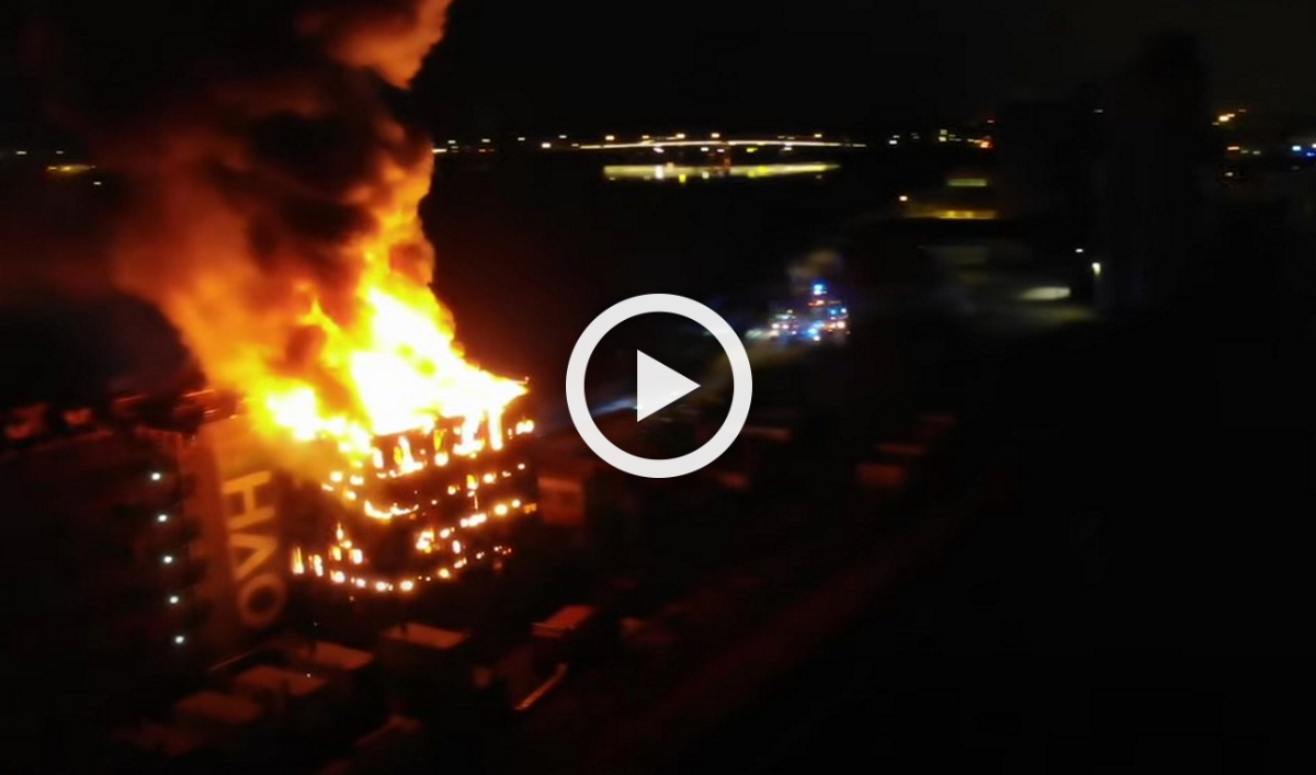 Incendie data centers OVH Strasbourg. (Capture Youtube StrasTV - images drone sapeurs-pompiers du Bas-Rhin).