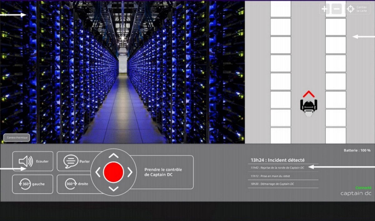 Vision du robot rondier autonome Captain DC dans un data center. (capture CP Ubecome).