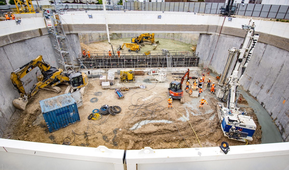 Sûreté des chantiers. Terrassement de la gare Clichy - Montfermeil dans le cadre des travaux du Grand Paris Express. Photo Olivier Brunet/Société du Grand Paris