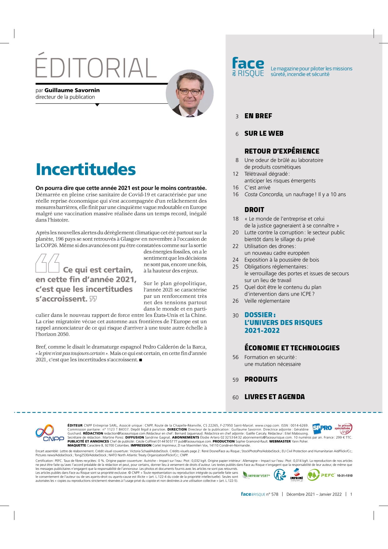 Edito Face au Risque 578.