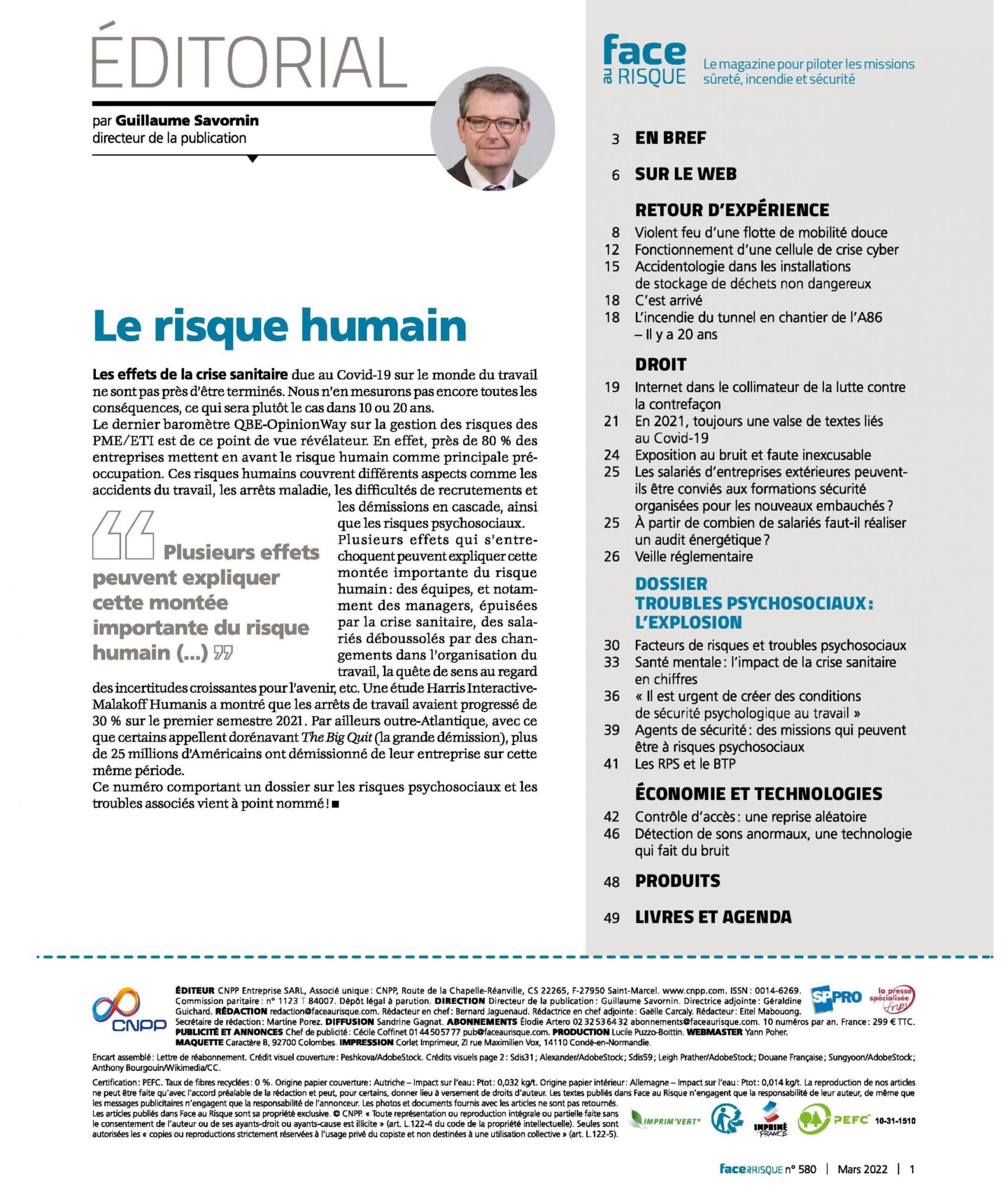 Edito 580 Face au Risque mars 2022.