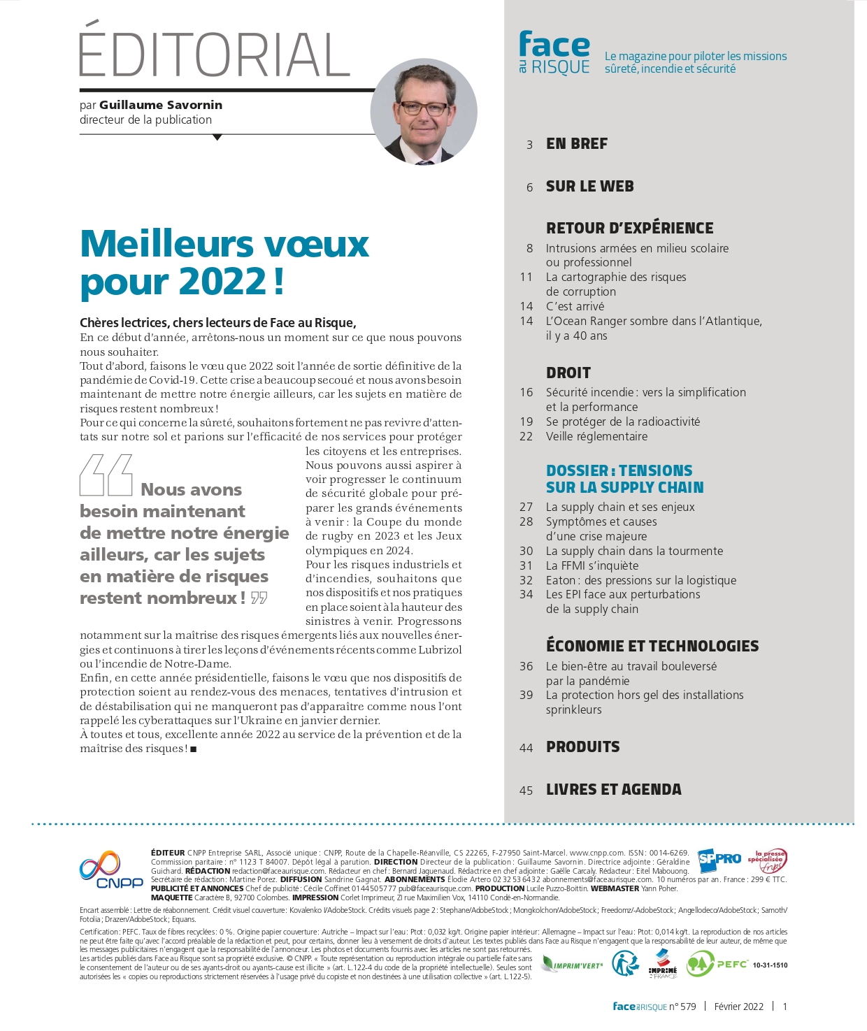 Edito Face au Risque 579.