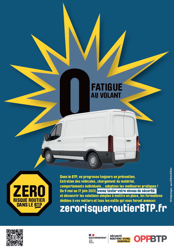 Affiche de la campagne Zero risque routier de l’OPPBTP Affiche de la campagne Zero risque routier de l'OPPBTP