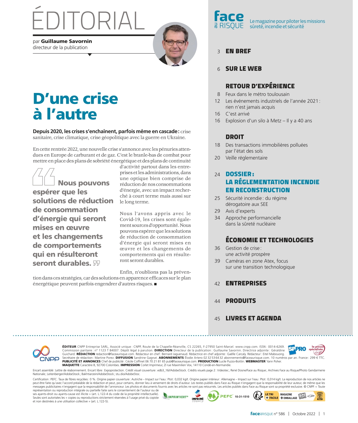 Edito 586 Face au Risque - Octobre 2022.