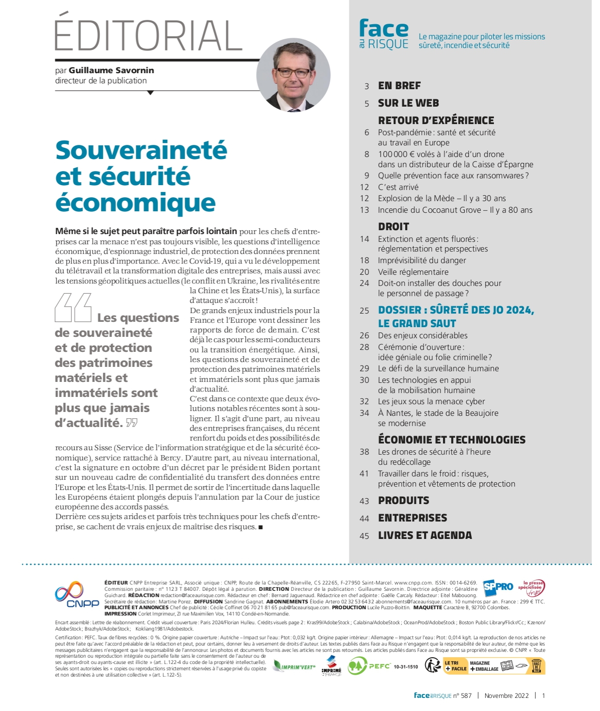 Edito Face au Risque 587 - Novembre 2022.
