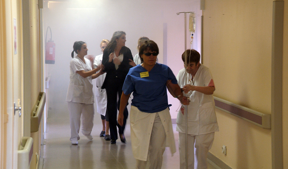 Exercice d’évacuation à l’hôpital Marie-Lannelongue au Plessis-Robinson (Hauts-de-Seine) - Crédit: hôpital Marie-Lannelongue