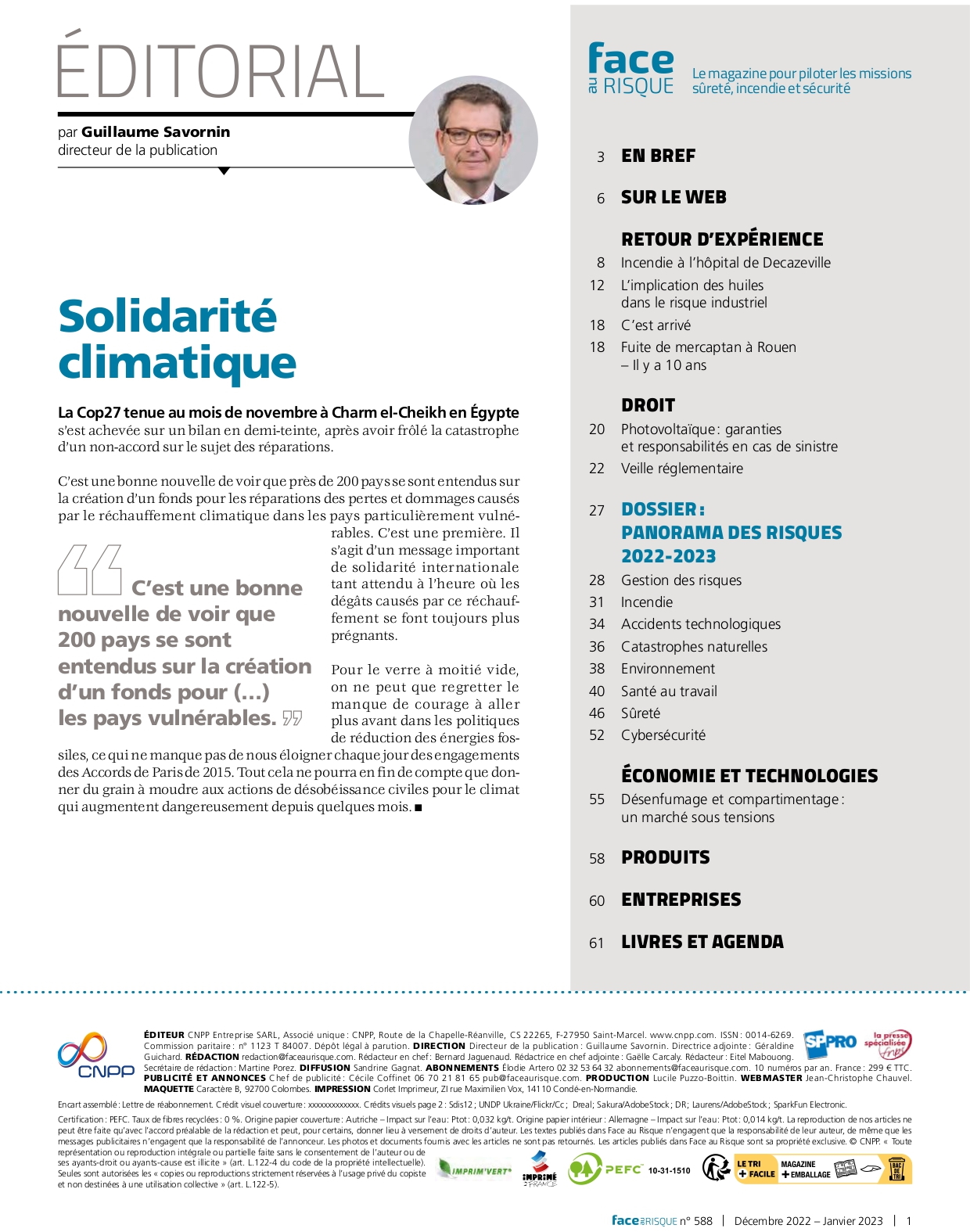 Editorial Face au Risque 588 (hiver 2022).