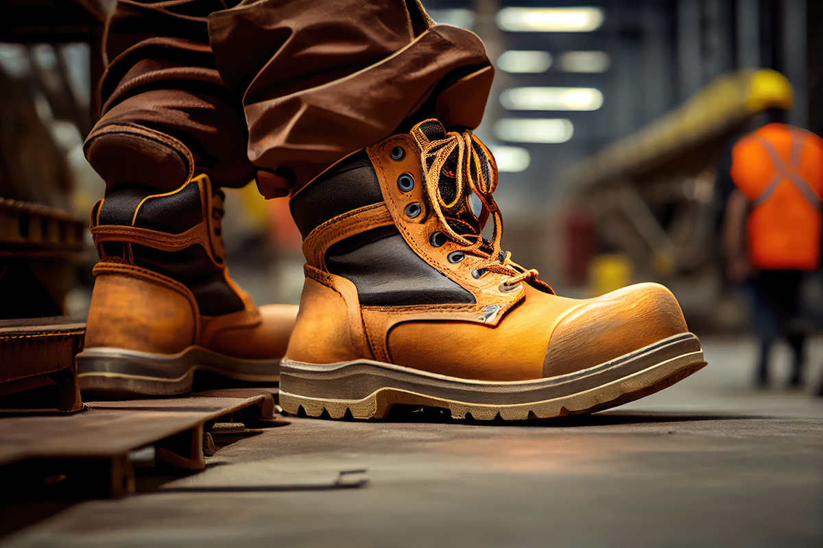 Factory Worker Safety Boots On Site - Crédit: Johnathan/Adobestock