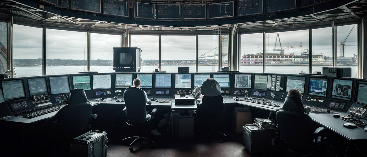 Control room workers monitoring cargo port - Crédit: ArgitopIA/AdobeStock