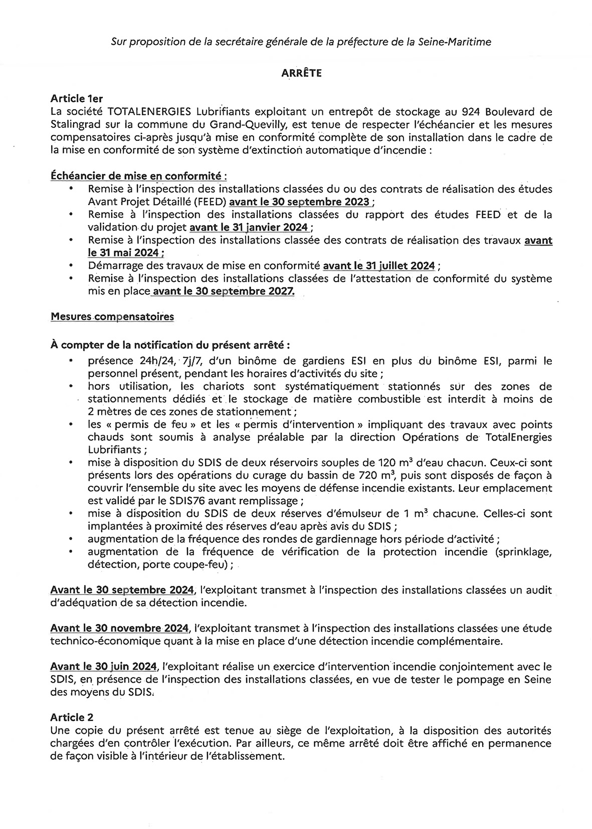 Arrêté préfectoral du 21 juillet 2023 visant Total Lubrifiants - Page 3