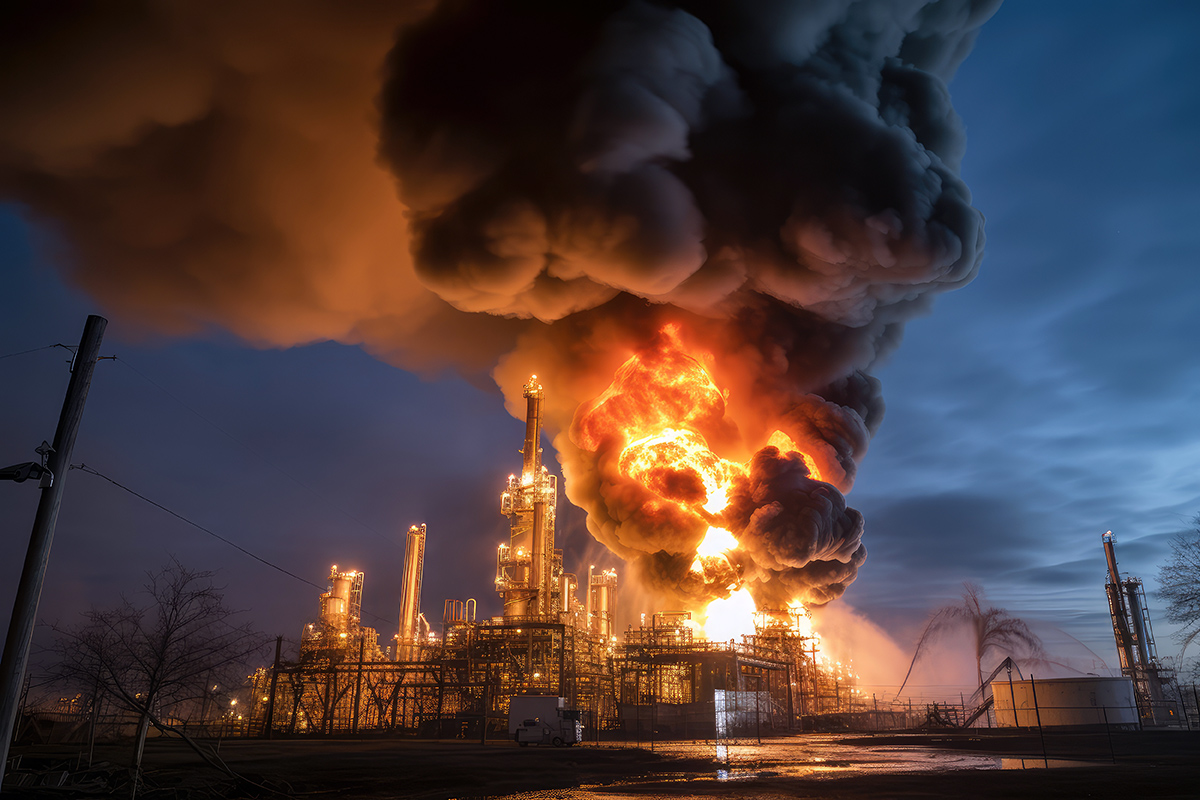 A chemical plant is on fire - Crédit: Evening Tao/AdobeStock
