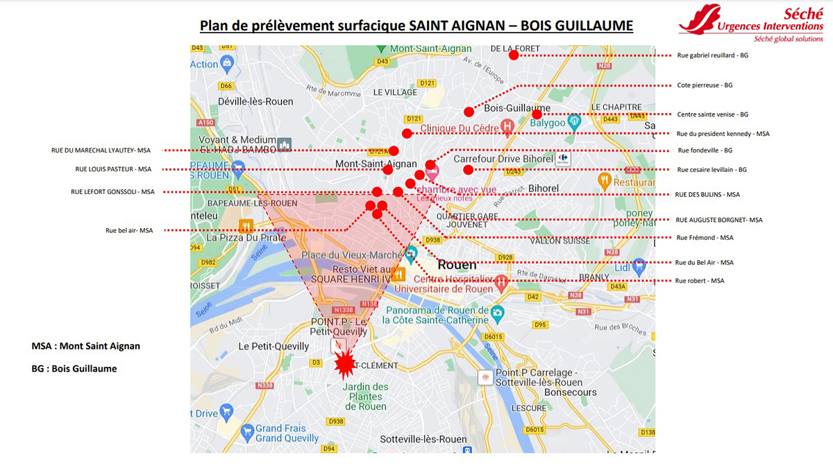 Autre plan de prélèvements suite à l'incendie des immeubles à Rouen - Crédit : site de la mairie de Rouen