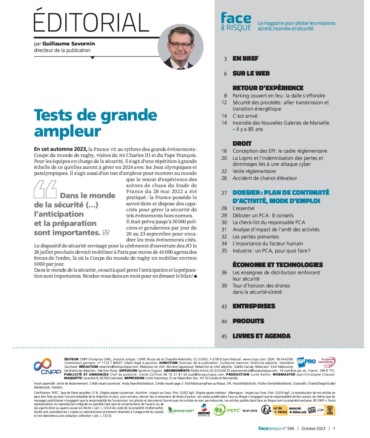 Edito Face au Risque 596 - Octobre 2023