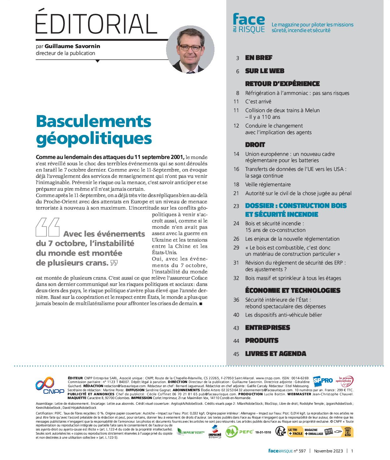 Edito Face au Risque 597 - novembre 2023.