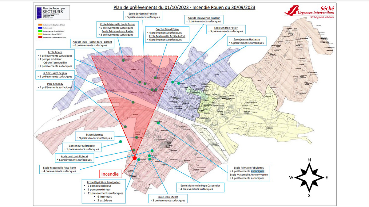 Plan de prélèvements Incendie Rouen le 1er octobre 2023 - Crédit : site de la mairie de Rouen