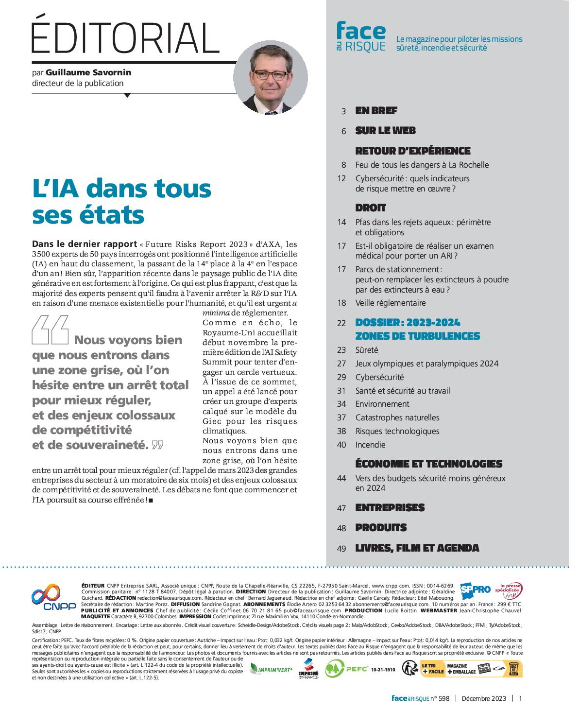 Edito Face au Risque 598 - Décembre 2023.
