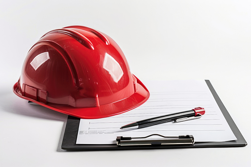 Labor day concept with red helmet construction and note and pen - Crédit Factory Graphica/AdobeStock